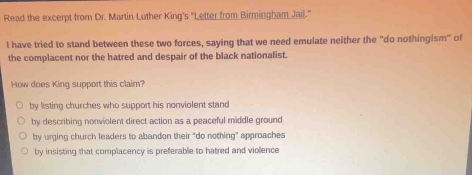 read the excerpt from dr. martin luther kings \letter from birmingham j…