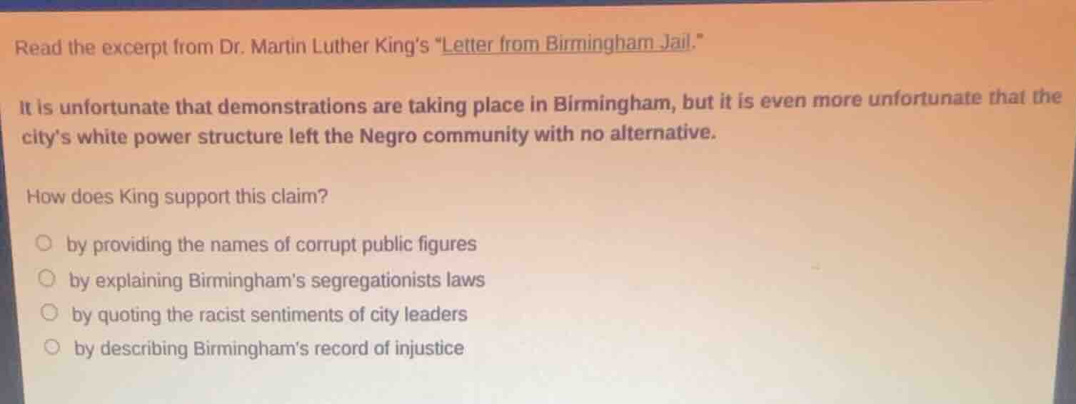 read the excerpt from dr. martin luther kings \letter from birmingham j…