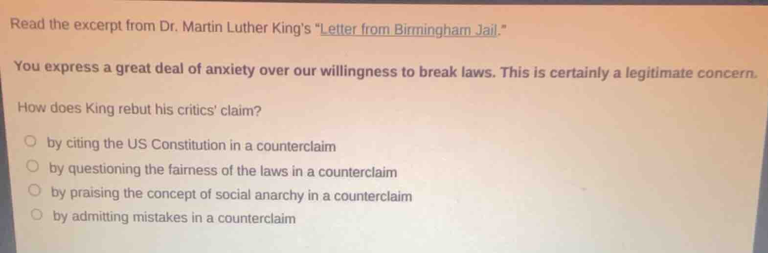 read the excerpt from dr. martin luther kings \letter from birmingham j…