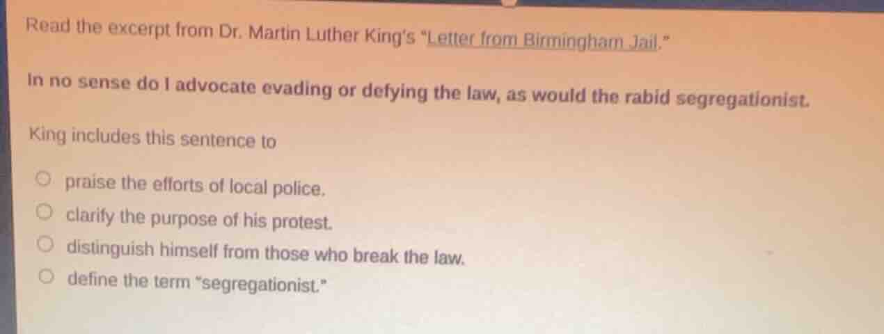 read the excerpt from dr. martin luther kings \letter from birmingham j…