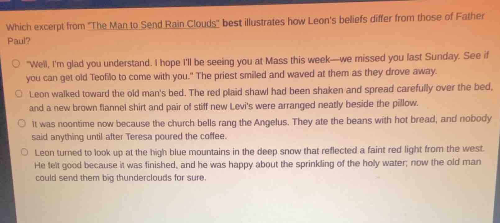 which excerpt from \the man to send rain clouds\ best illustrates how l…
