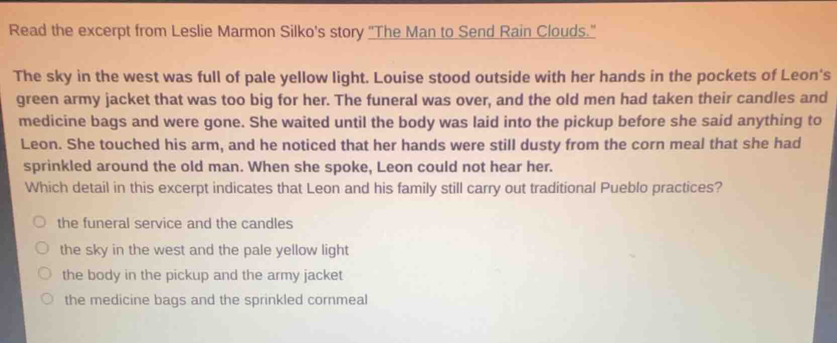 read the excerpt from leslie marmon silkos story \the man to send rain …