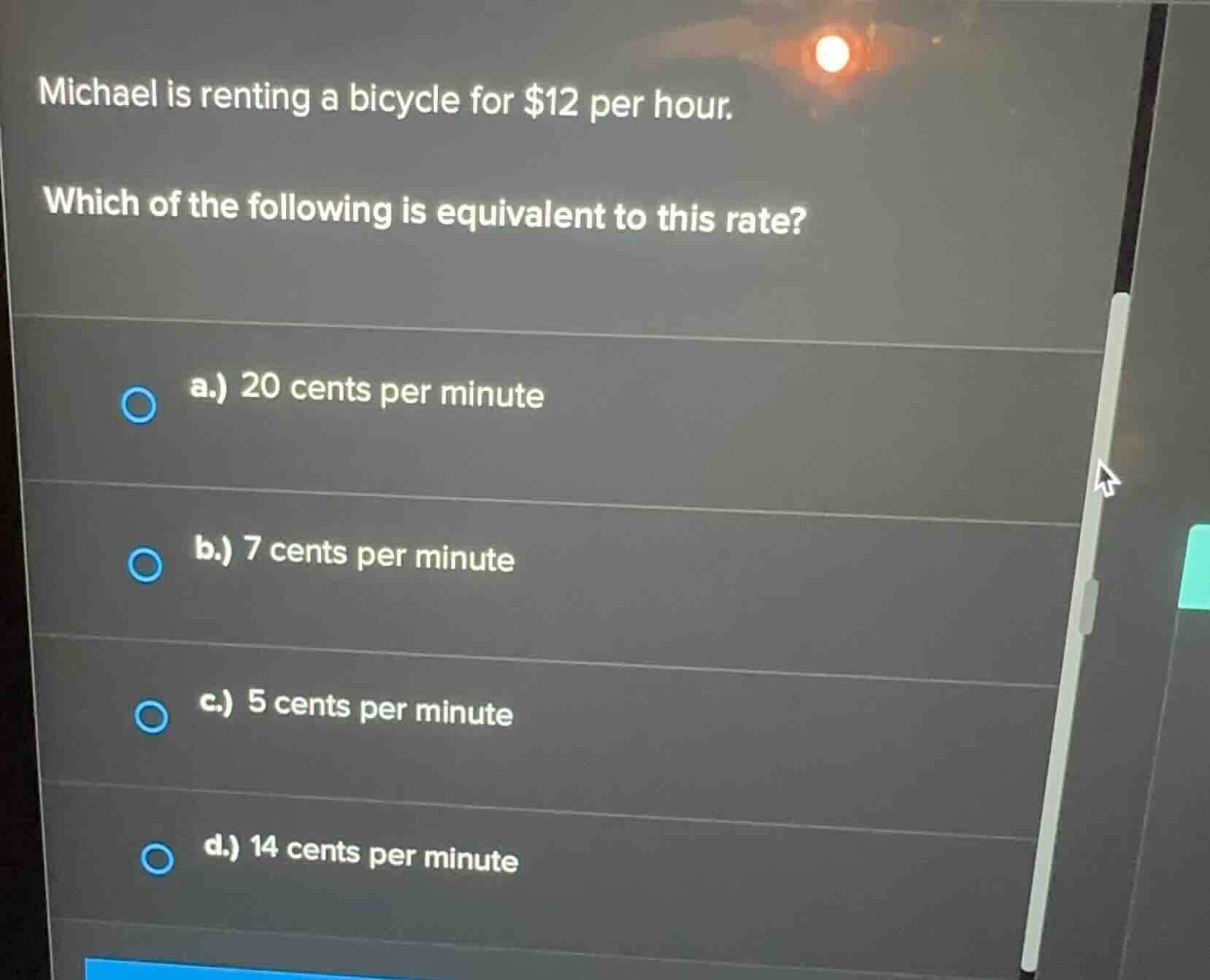 michael is renting a bicycle for $12 per hour. which of the following i…