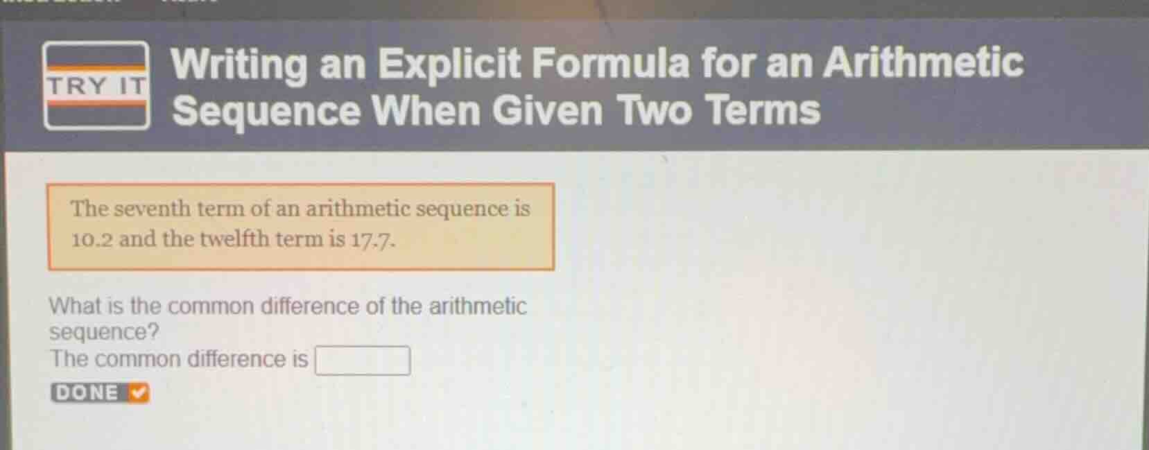 writing an explicit formula for an arithmetic sequence when given two t…