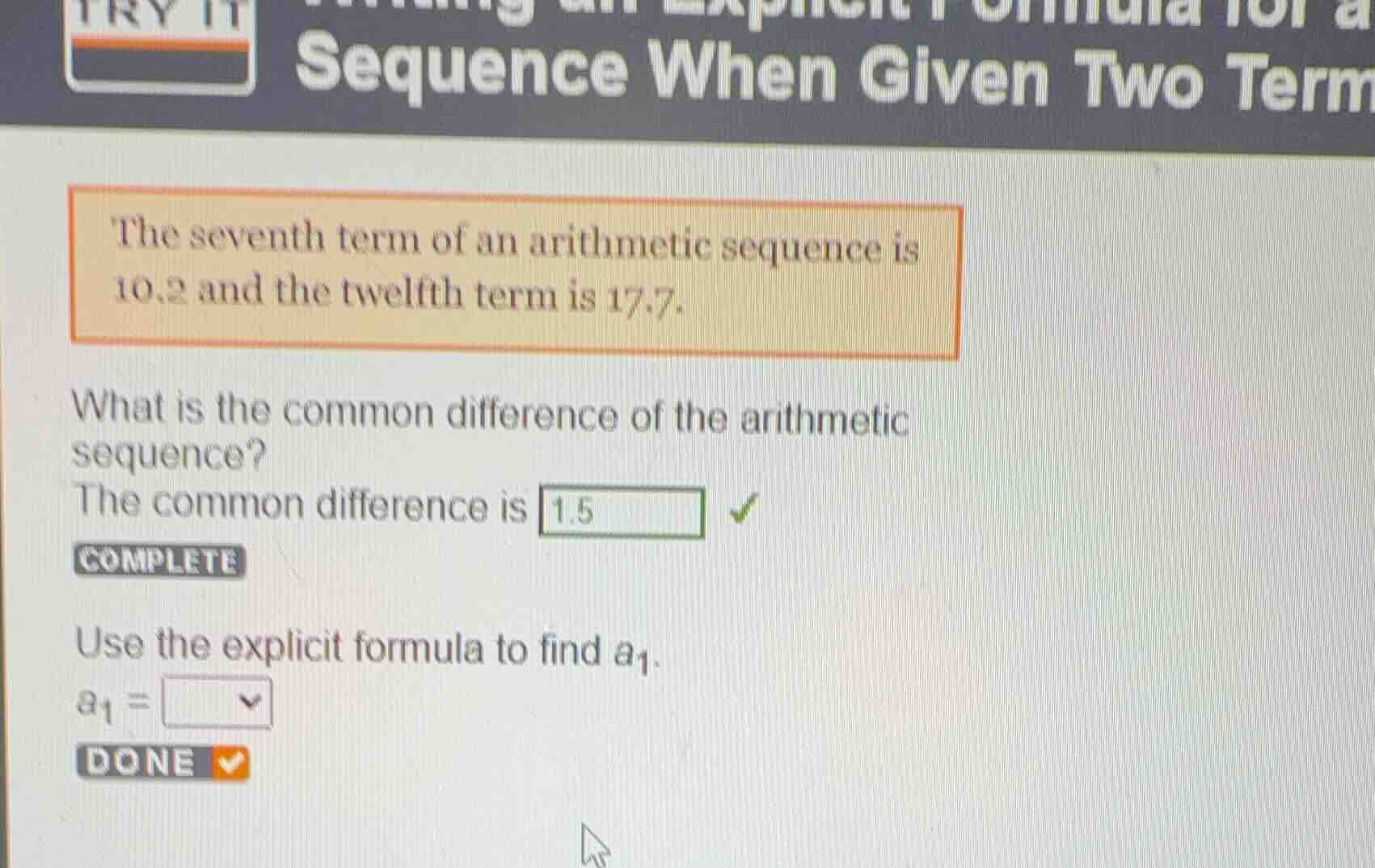 the seventh term of an arithmetic sequence is 10.2 and the twelfth term…
