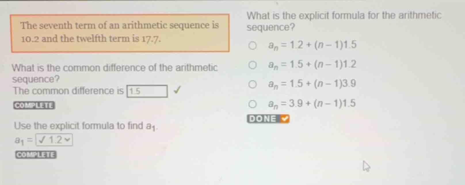 the seventh term of an arithmetic sequence is 10.2 and the twelfth term…