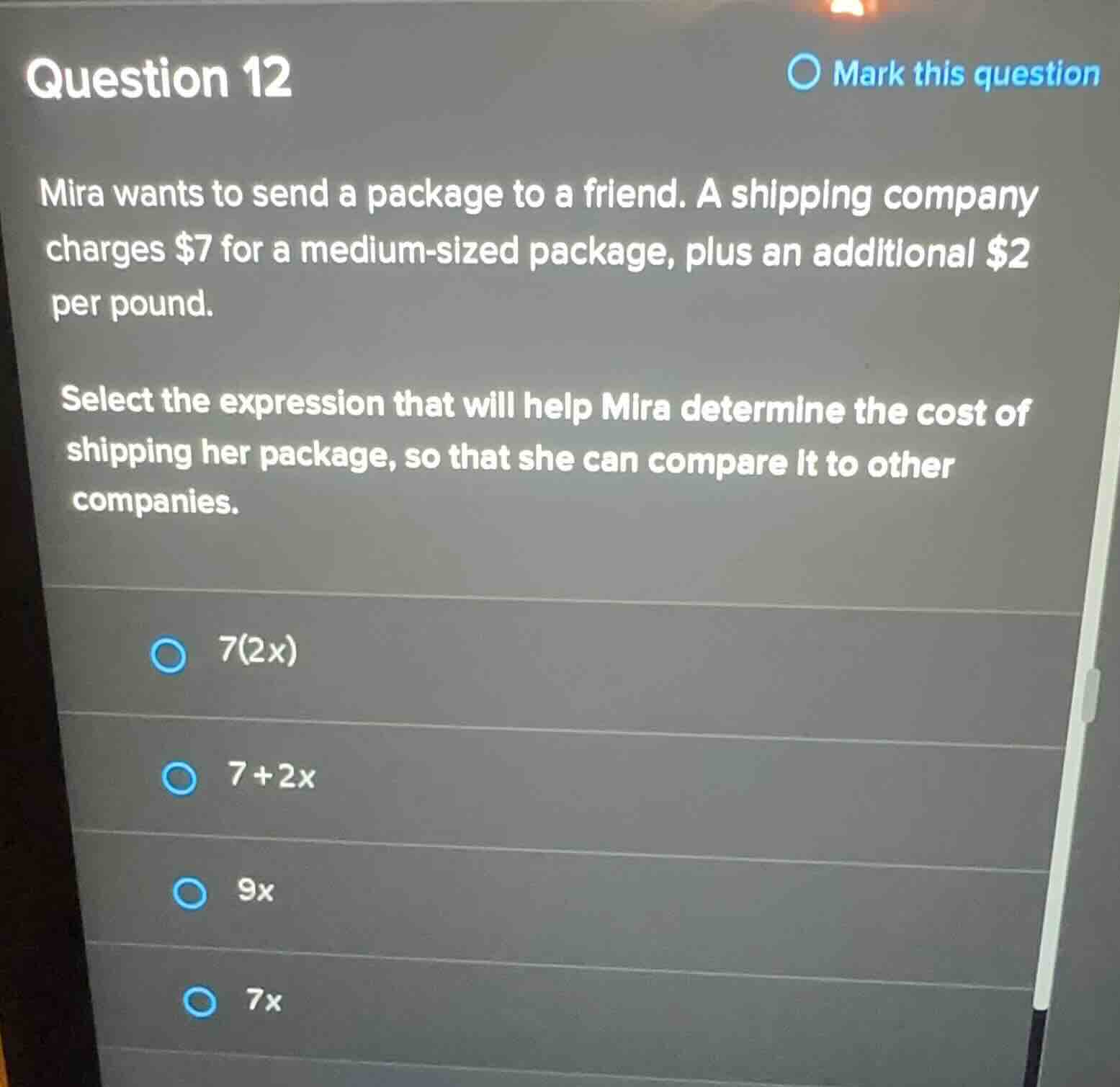question 12 mira wants to send a package to a friend. a shipping compan…