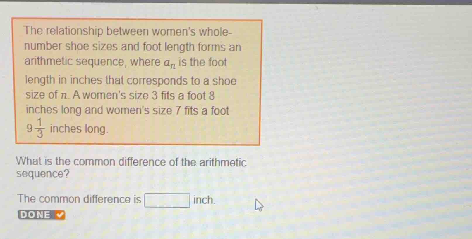 the relationship between womens whole-number shoe sizes and foot length…