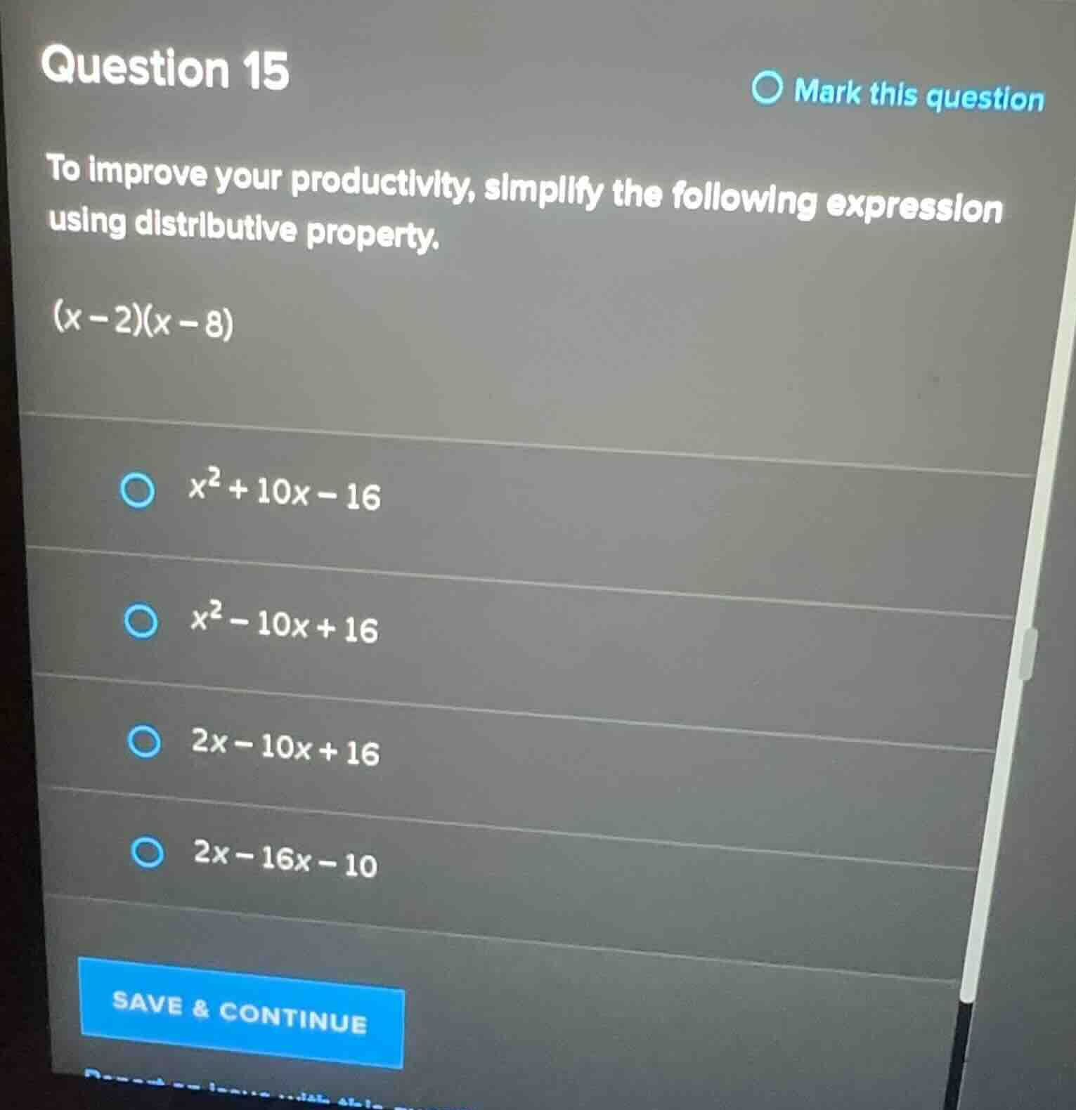 question 15 to improve your productivity, simplify the following expres…