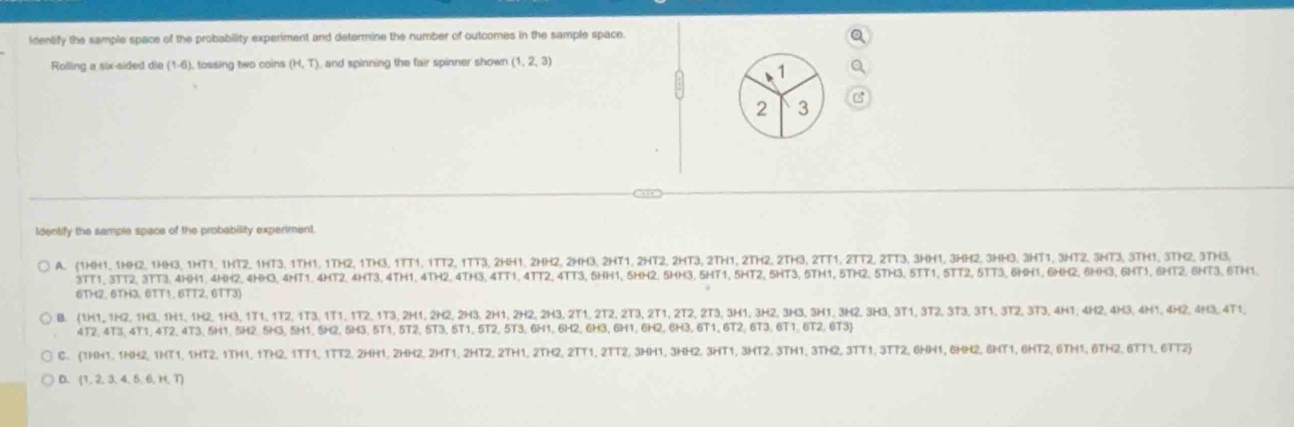 identify the sample space of the probability experiment and determine t…