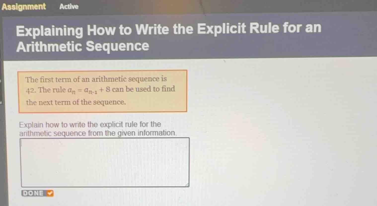 explaining how to write the explicit rule for an arithmetic sequence th…