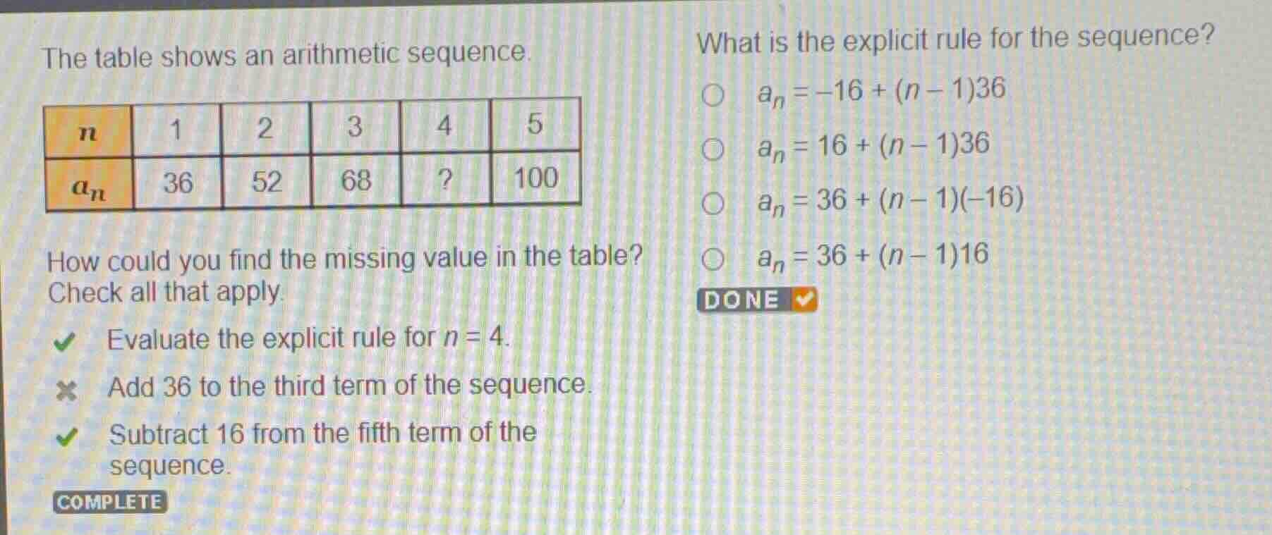 the table shows an arithmetic sequence. \\(\\begin{array}{|c|c|c|c|c|c|…