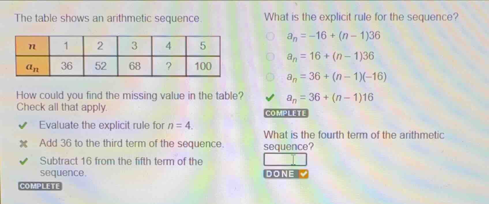 the table shows an arithmetic sequence. \\begin{array}{|c|c|c|c|c|c|} \…