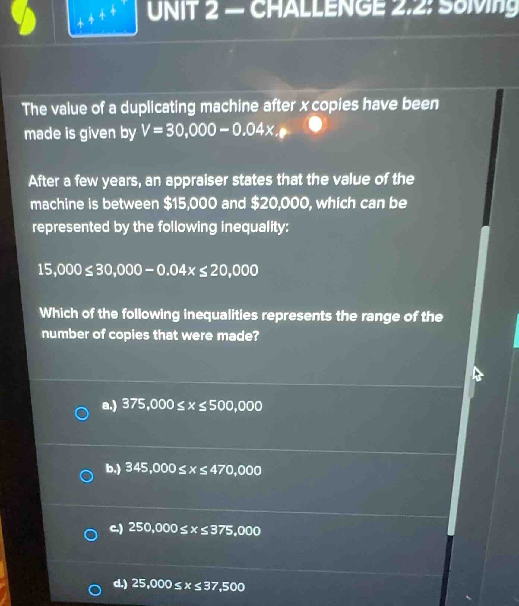 the value of a duplicating machine after \\(x\\) copies have been made …