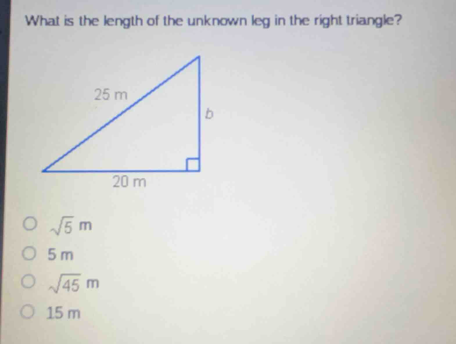 what is the length of the unknown leg in the right triangle? * \\(\\sqr…