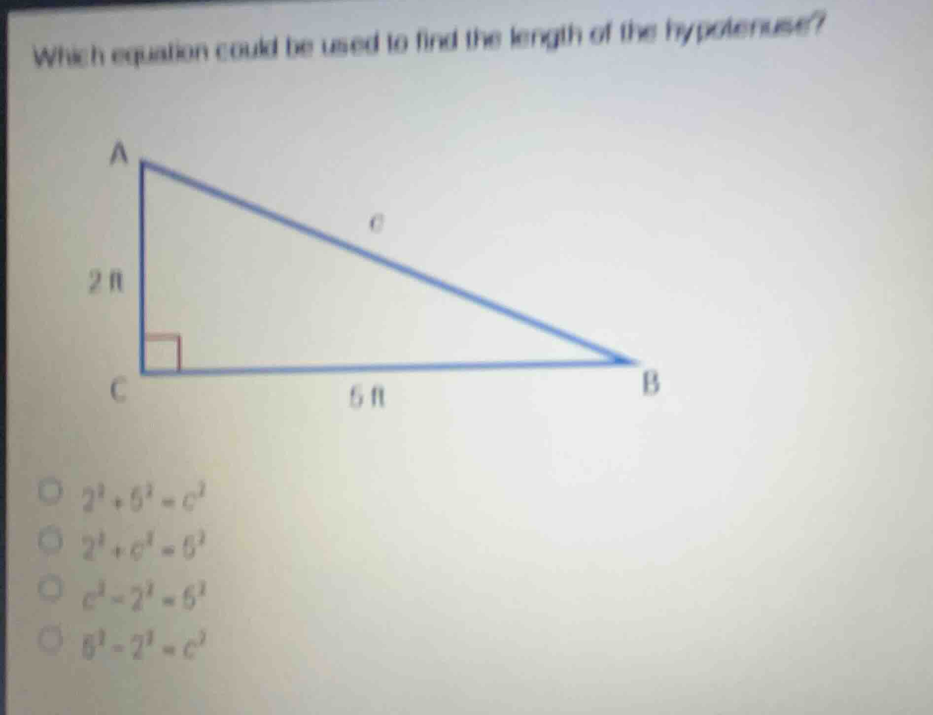 which equation could be used to find the length of the hypotenuse? (2^2…