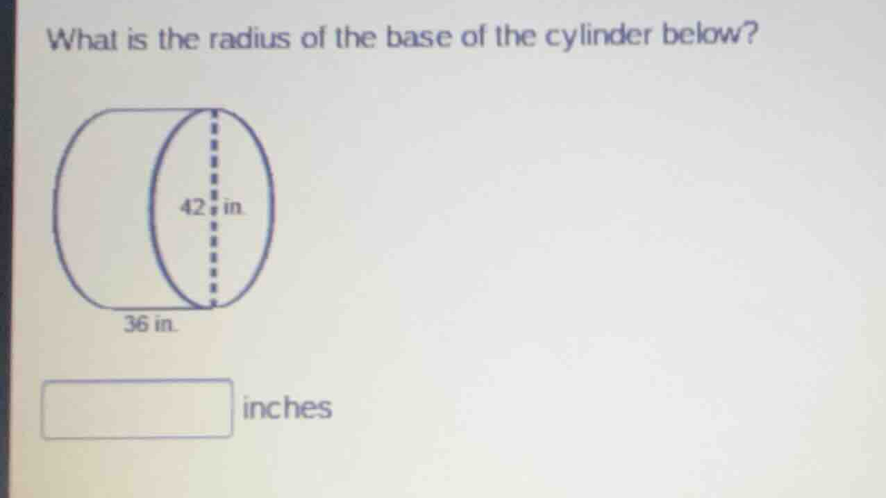 what is the radius of the base of the cylinder below? \\\\text{inches}\\