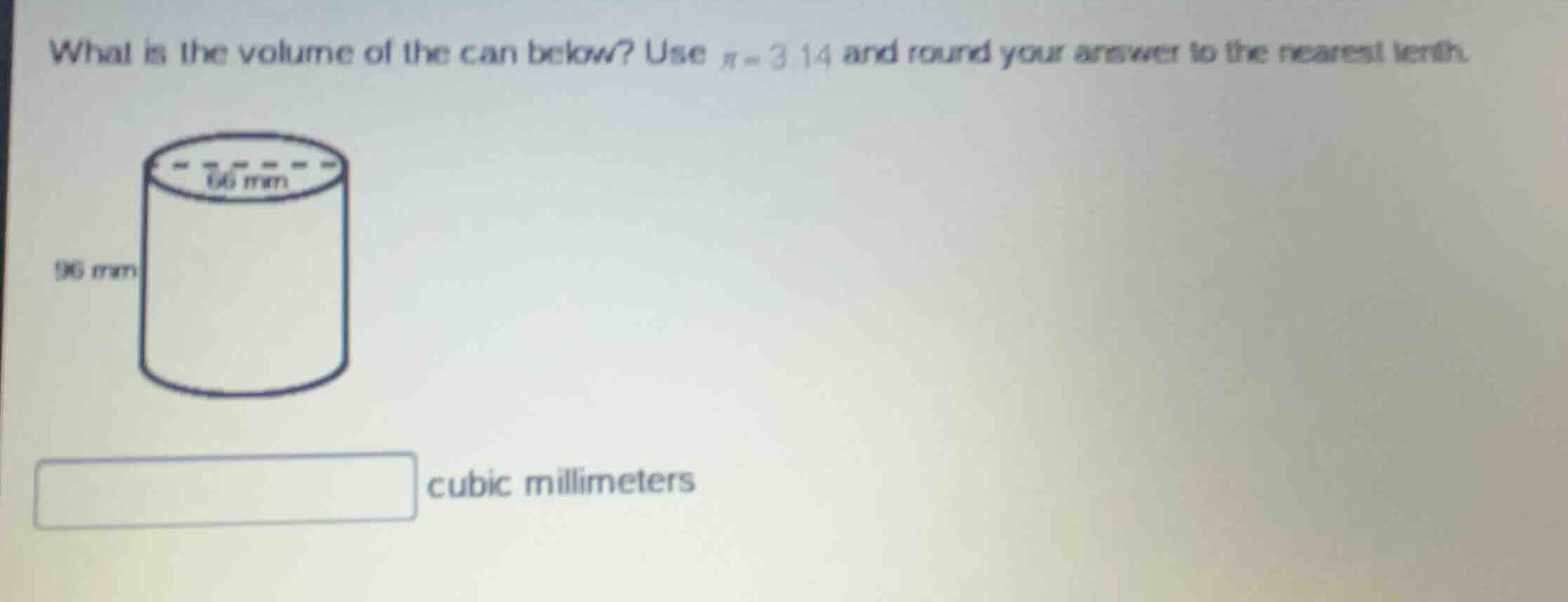 what is the volume of the can below? use \\(\\pi = 3.14\\) and round yo…