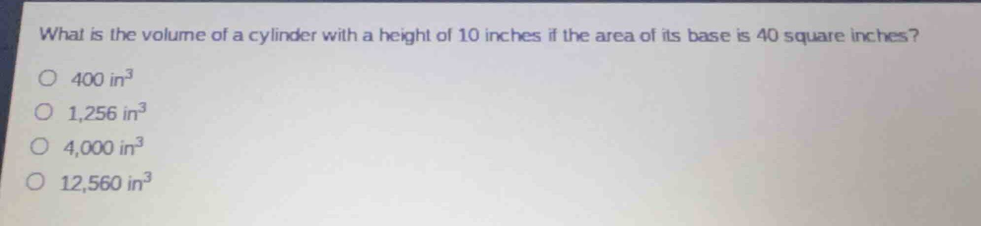 what is the volume of a cylinder with a height of 10 inches if the area…
