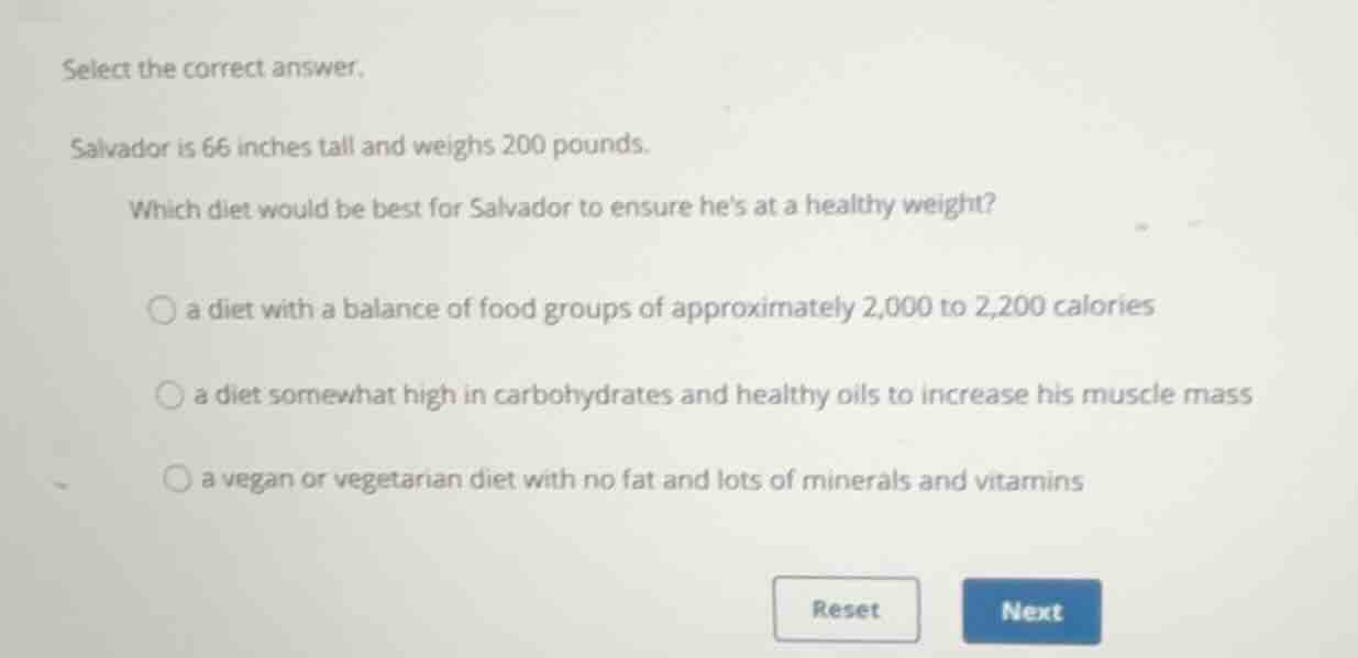 select the correct answer. salvador is 66 inches tall and weighs 200 po…