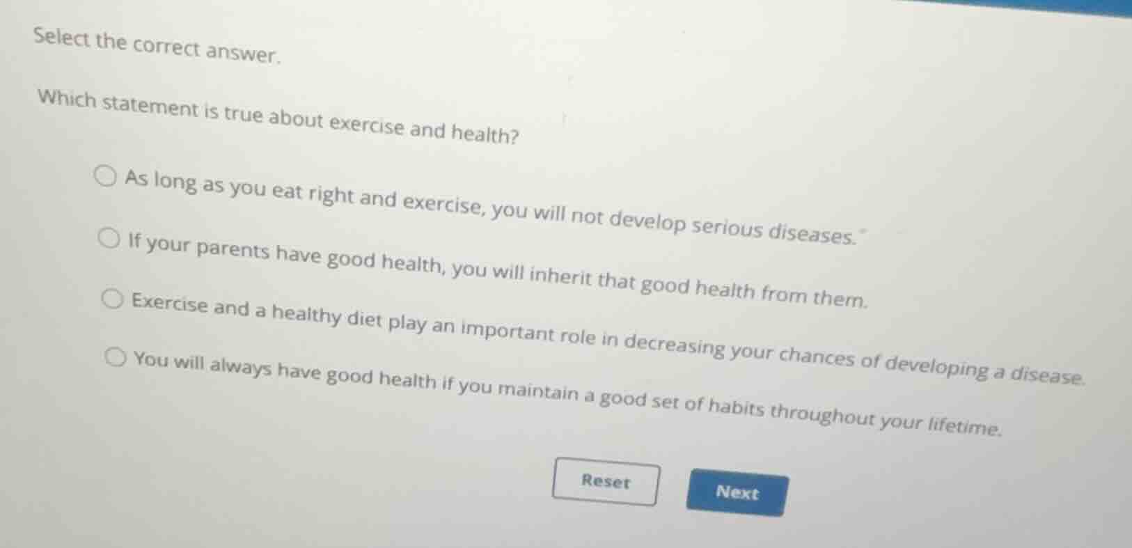 select the correct answer. which statement is true about exercise and h…
