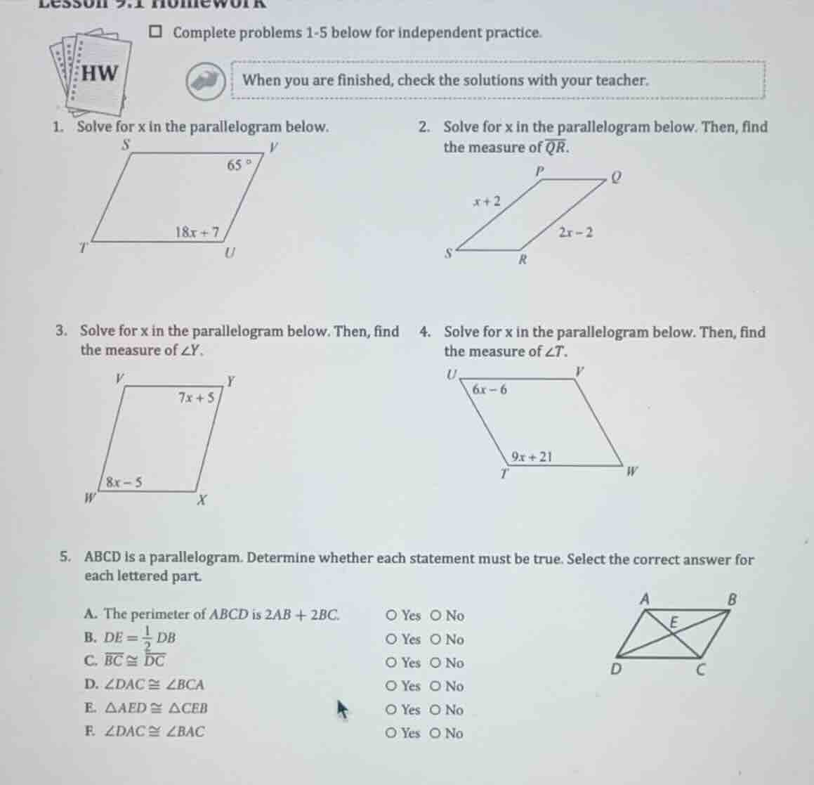 lesson 9.1 homework complete problems 1-5 below for independent practic…