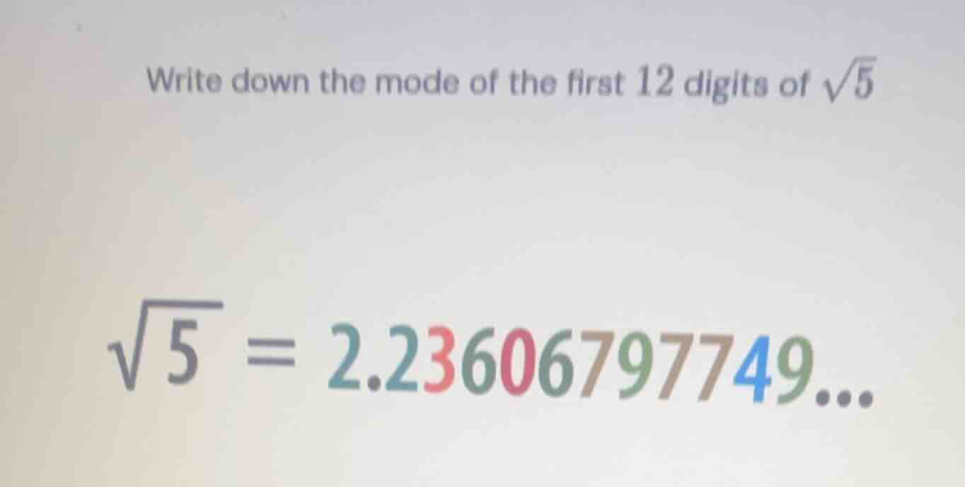write down the mode of the first 12 digits of \\(\\sqrt{5}\\) \\\\sqrt{…