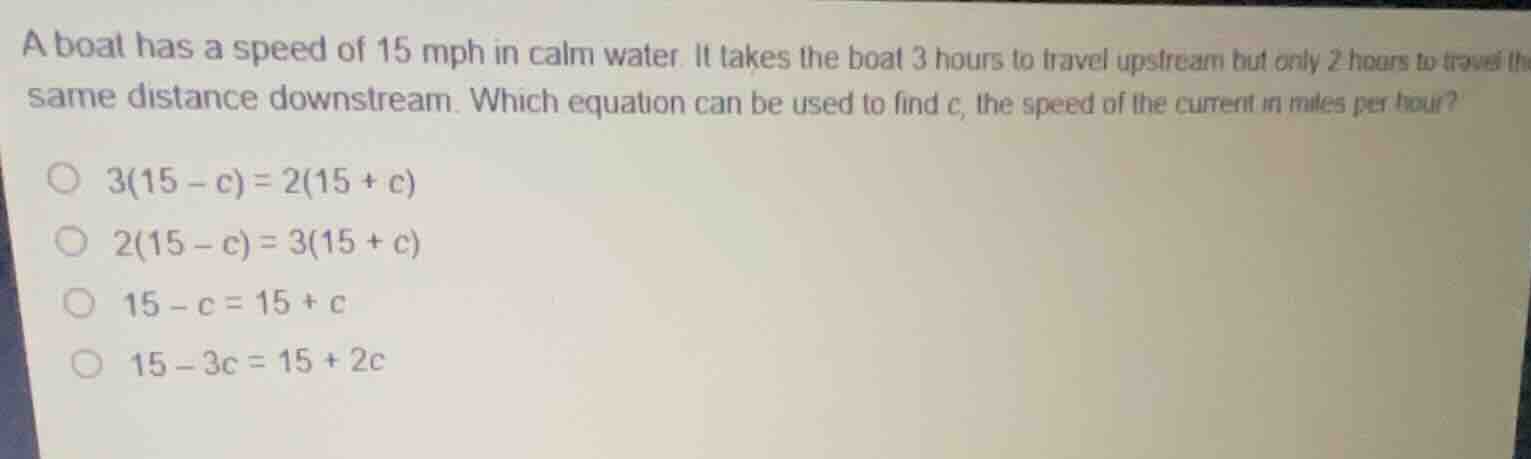 a boat has a speed of 15 mph in calm water. it takes the boat 3 hours t…