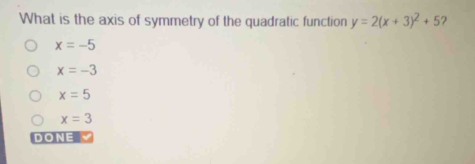 what is the axis of symmetry of the quadratic function (y = 2(x + 3)^2 …