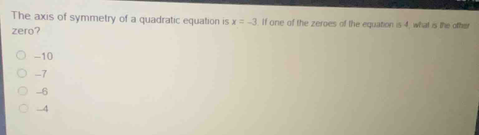the axis of symmetry of a quadratic equation is \\(x = -3\\). if one of…