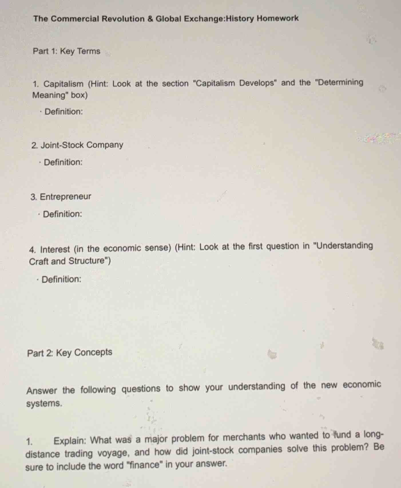 the commercial revolution & global exchange: history homework part 1: k…