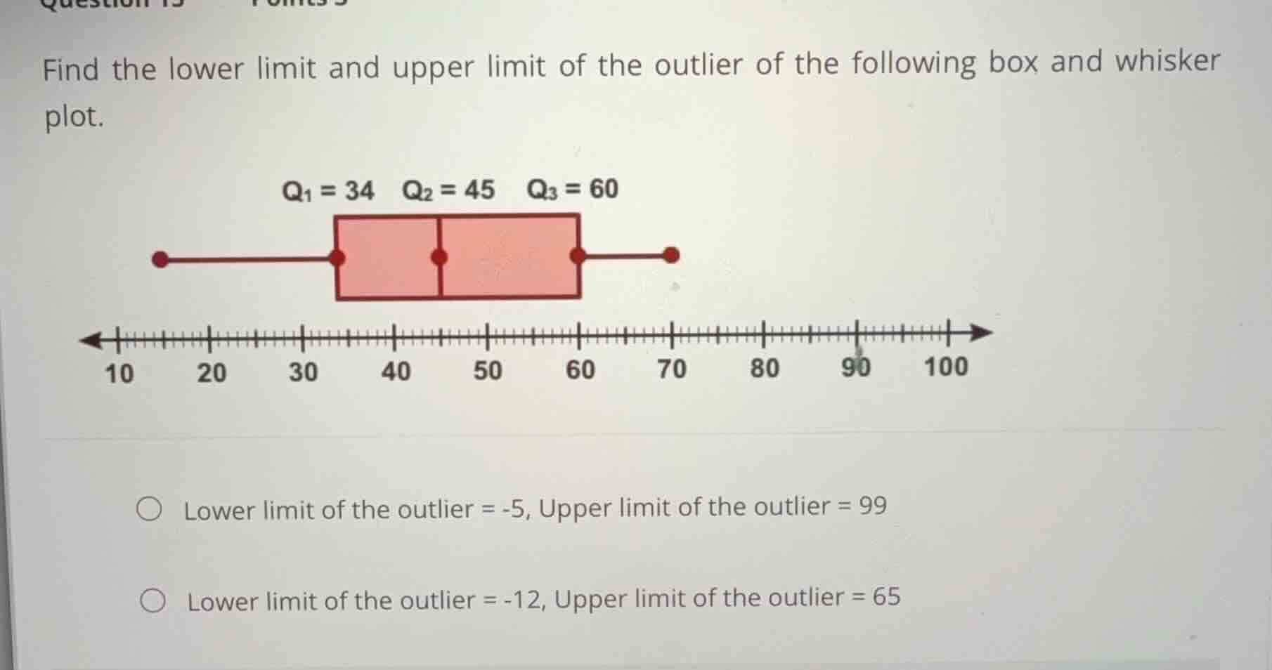 find the lower limit and upper limit of the outlier of the following bo…