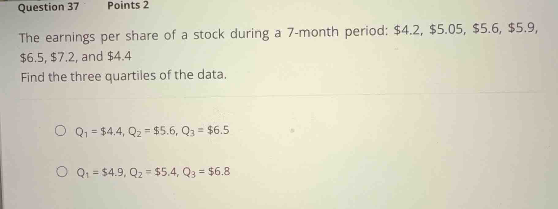 question 37 points 2 the earnings per share of a stock during a 7-month…