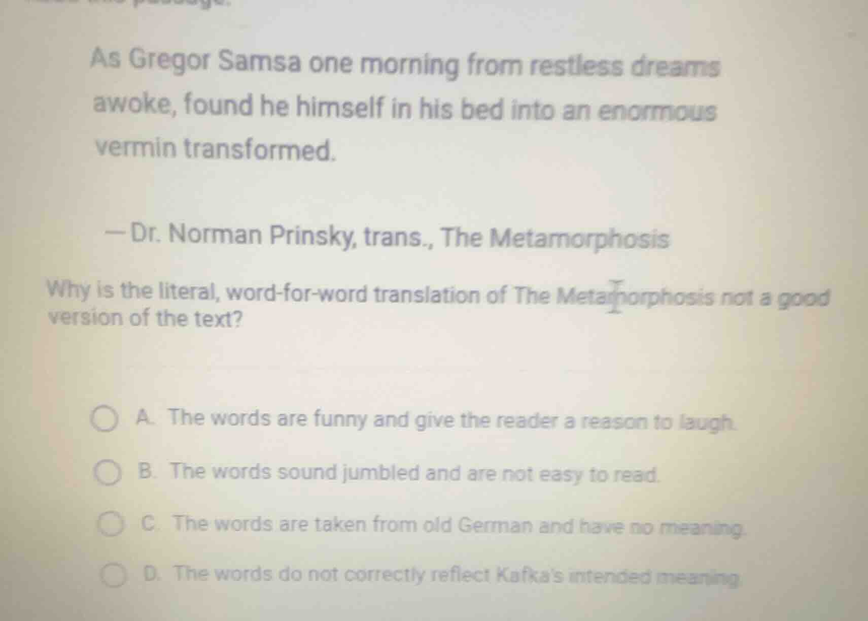 as gregor samsa one morning from restless dreams awoke, found he himsel…