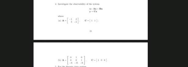 4. investigate the observability of the system \\\\begin{aligned} \\mat…