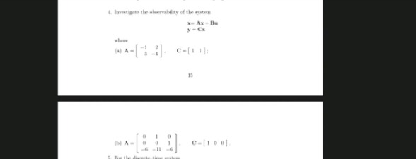 4. investigate the observability of the system \\ \\dot{\\mathbf{x}} = …