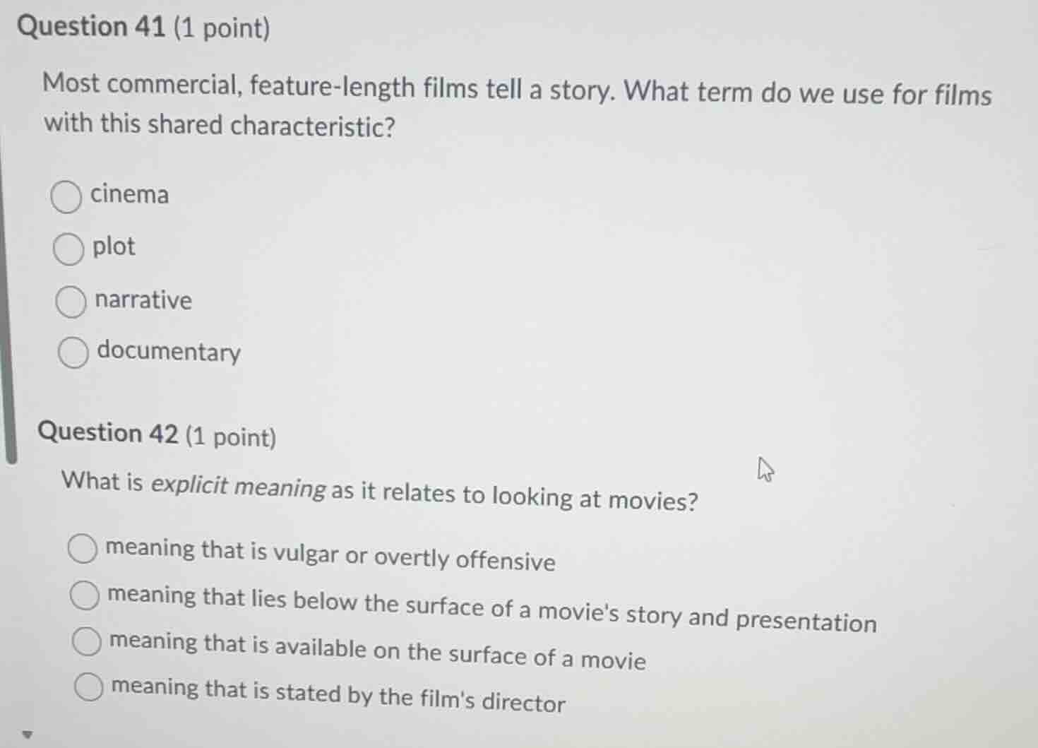 question 41 (1 point) most commercial, feature-length films tell a stor…