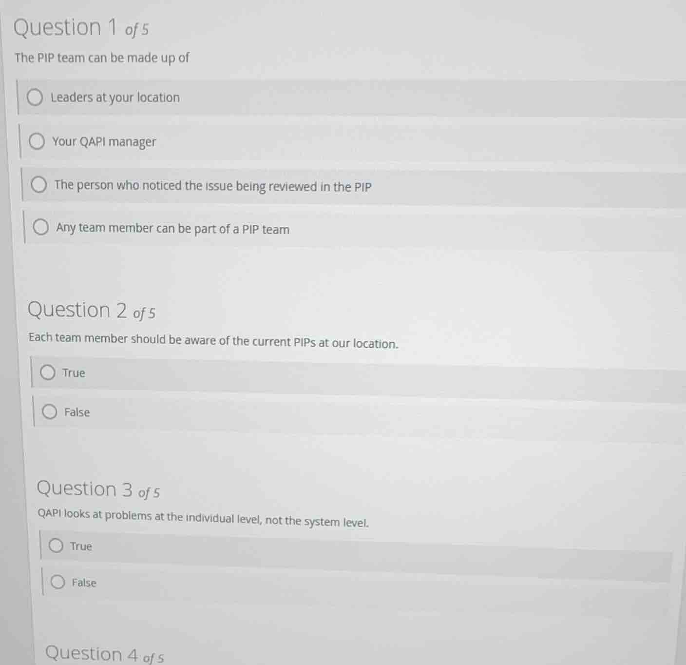 question 1 of 5 the pip team can be made up of - leaders at your locati…
