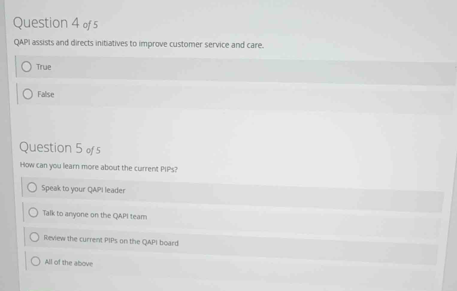 question 4 of 5 qapi assists and directs initiatives to improve custome…