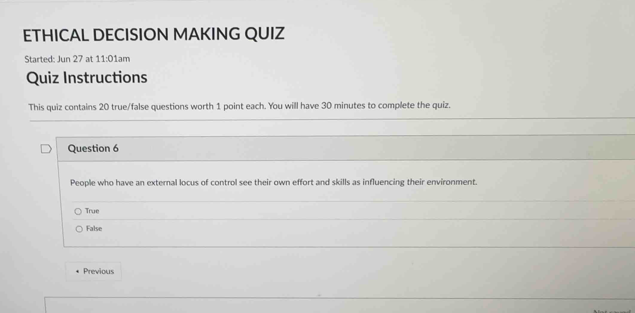 ethical decision making quiz started: jun 27 at 11:01am quiz instructio…