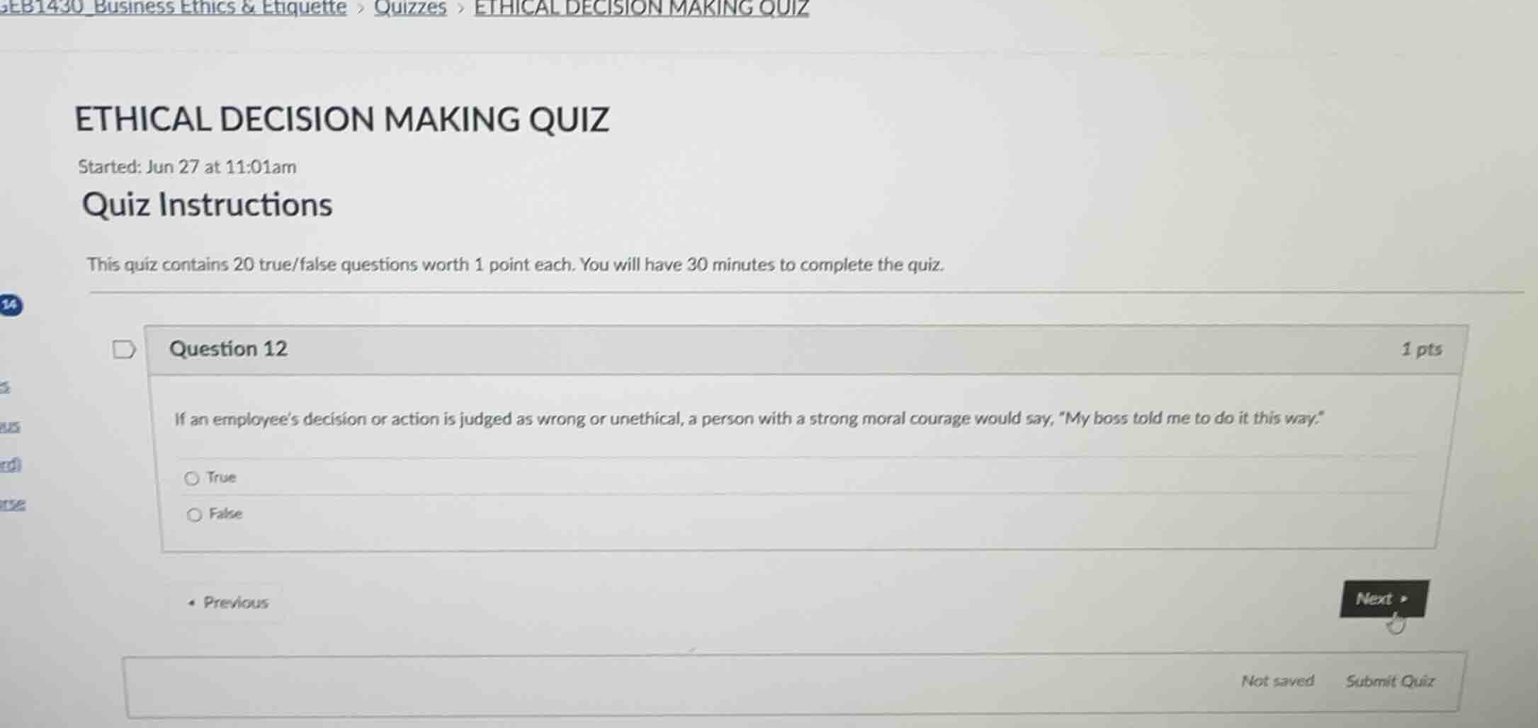 question 12 if an employees decision or action is judged as wrong or un…