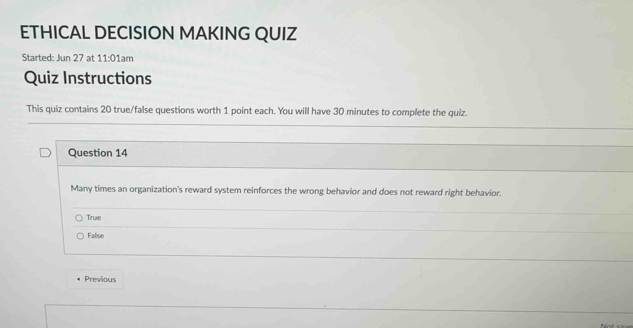 ethical decision making quiz started: jun 27 at 11:01am quiz instructio…