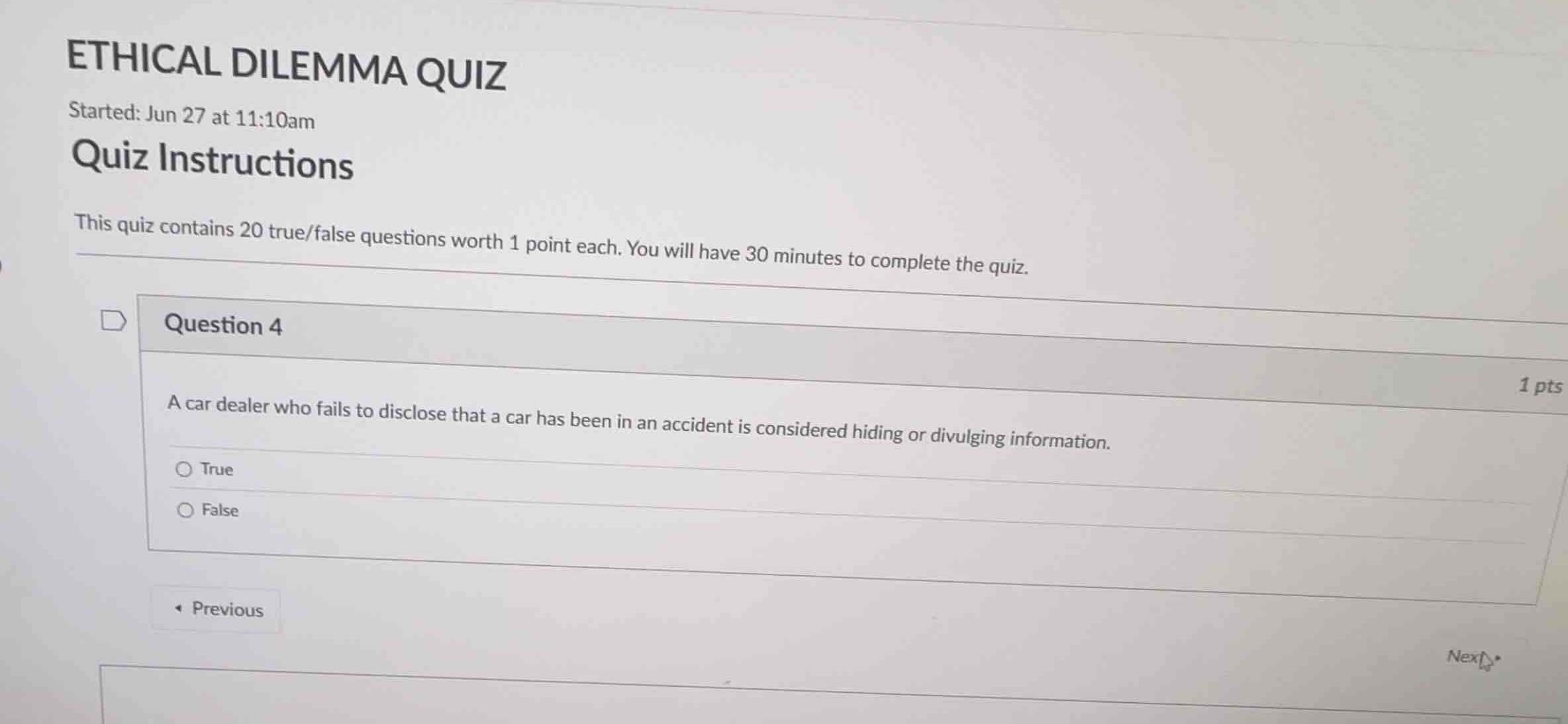 ethical dilemma quiz started: jun 27 at 11:10am quiz instructions this …