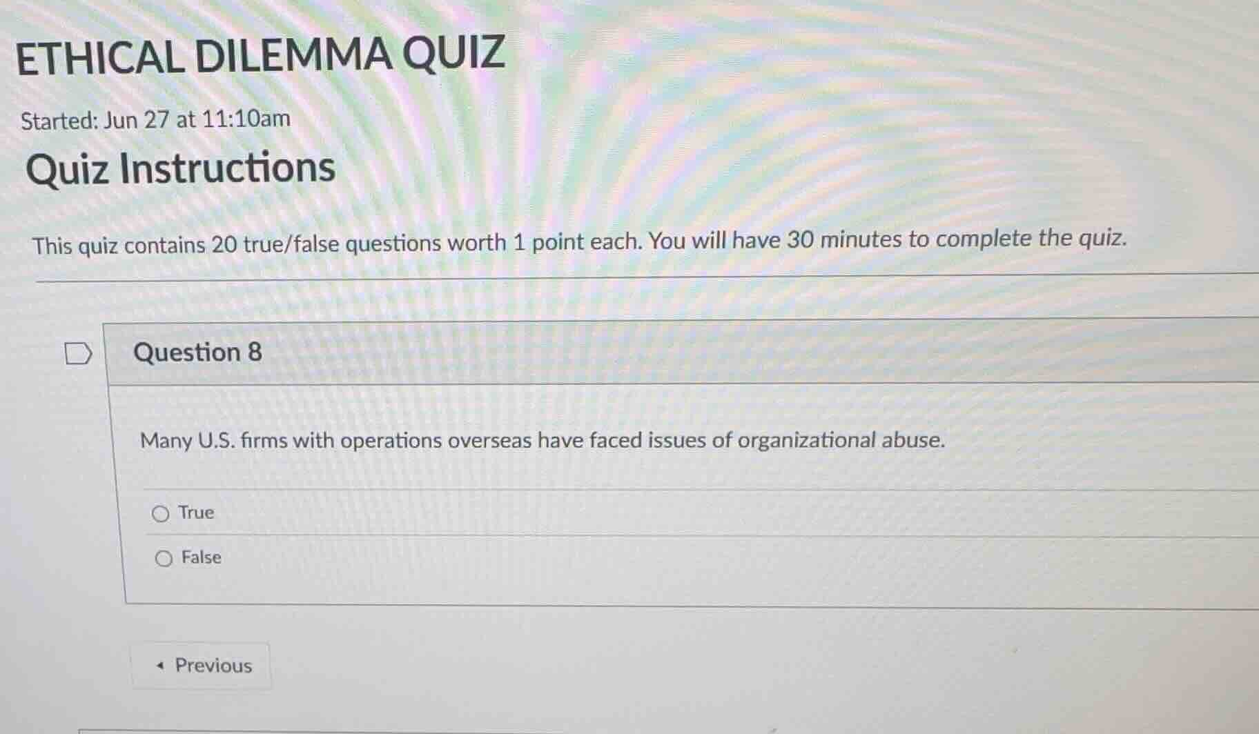 ethical dilemma quiz started: jun 27 at 11:10am quiz instructions this …