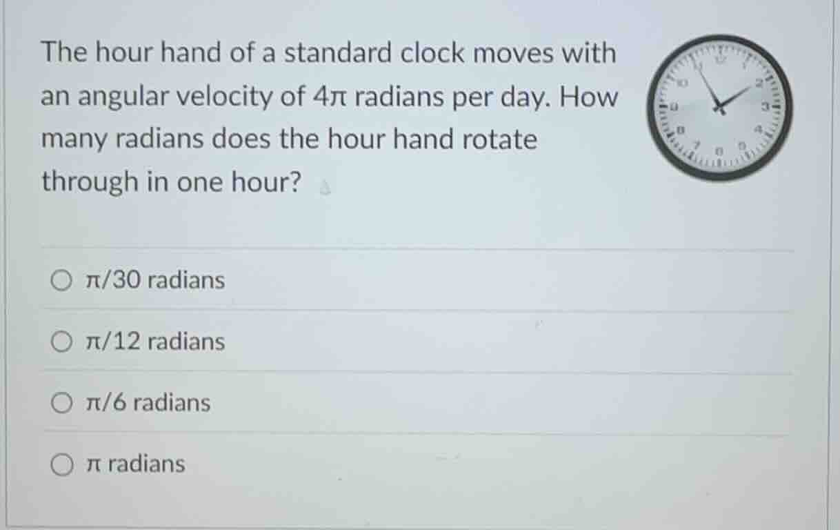 the hour hand of a standard clock moves with an angular velocity of \\(…