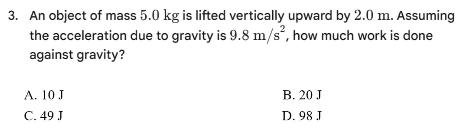 3. an object of mass \\(5.0\\text{ kg}\\) is lifted vertically upward b…
