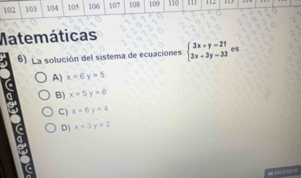 matemáticas 6) la solución del sistema de ecuaciones \\(\\begin{cases} …