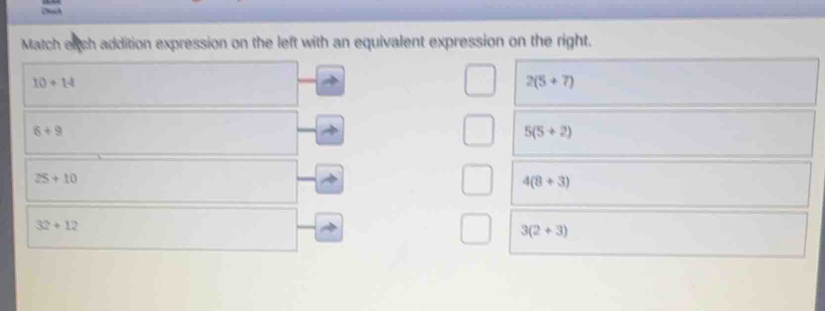 match each addition expression on the left with an equivalent expressio…