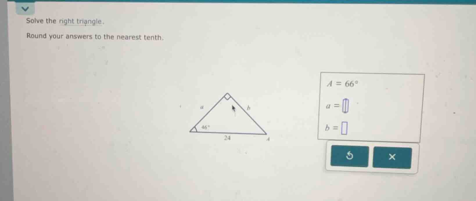 solve the right triangle. round your answers to the nearest tenth. \\(a…