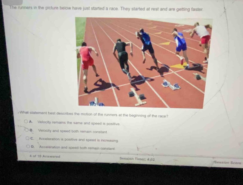 the runners in the picture below have just started a race. they started…